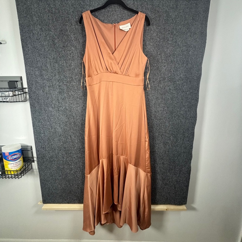 Anthropologie BHLDN Sleeveless V-Neck Ruffle Maxi Dress Copper Terracotta 8‎
